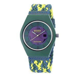 SKAGEN SKW6881 SAMSØ SERIES GREEN DIAL MULTICOLOR rPET WOVEN STRAP MENS WATCH